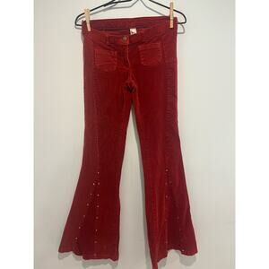 Vintage‎ ire Corduroy Pants Flare Studded Y2K Red Pocketless Back Womans Size 6
